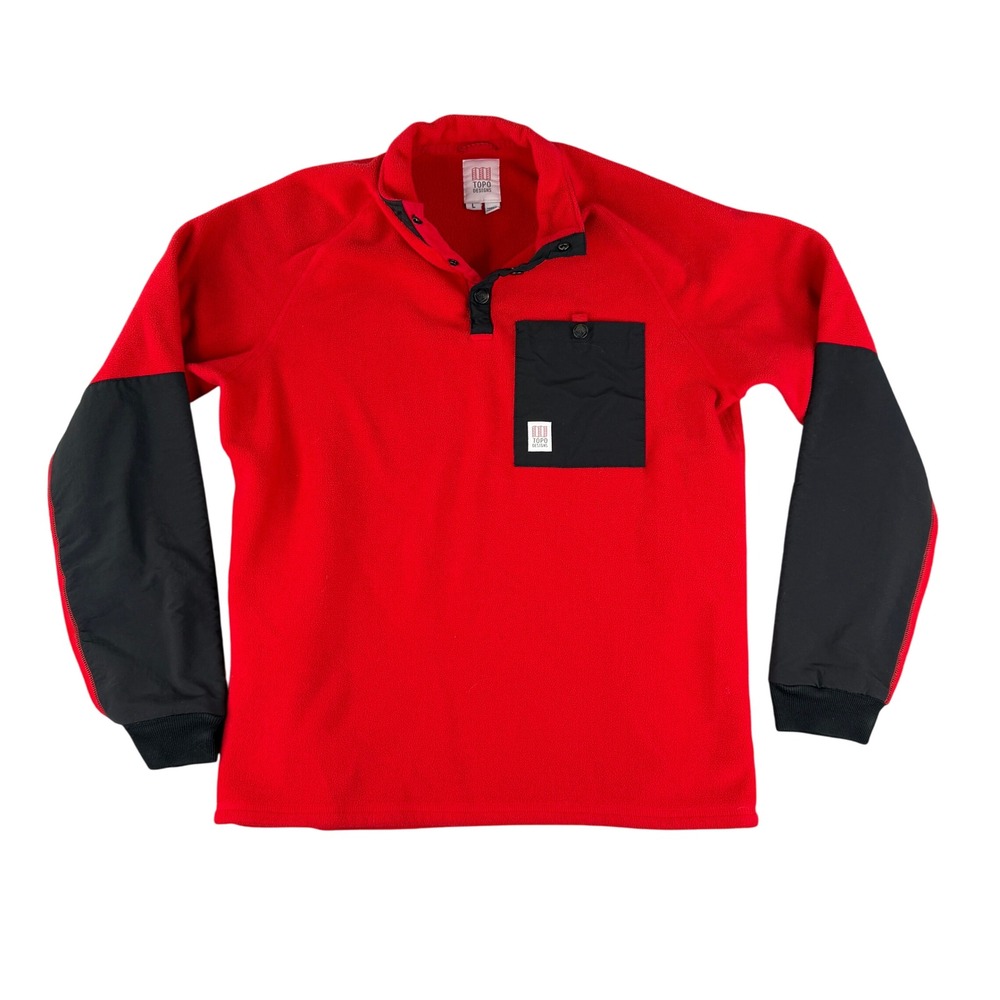 Topo Designs Mountain‎ Fleece Snap Pullover Mens Large Red Polartec